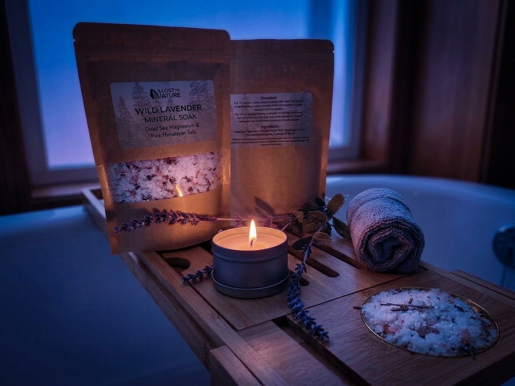 Wild Lavender Mineral Soak in a twilight forest setting